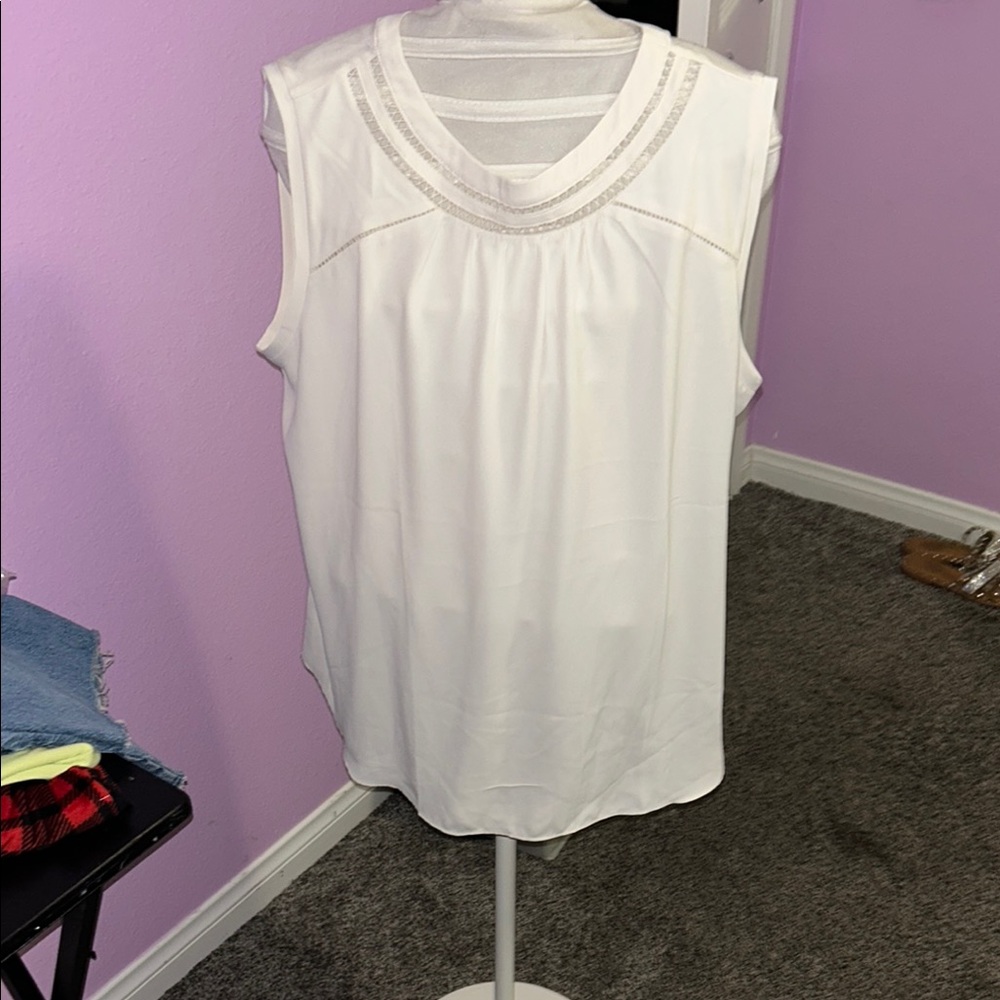 LOFT White Sleeveless Muscle Tee with Bib Collar